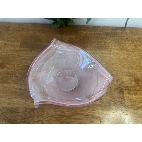 Vintage Pink Swirl Handblown Art Glass Bowl Murano Style Centrepiece Decor - Picture 3 of 8